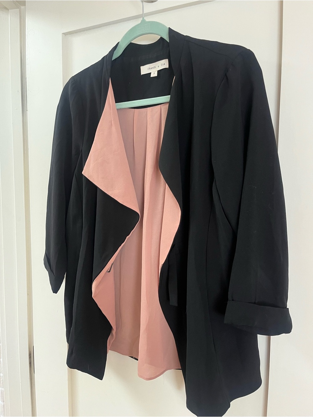 Chaus Black Blazer with Pink Draped Lining